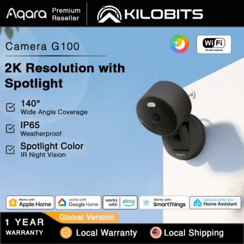 Aqara G100-1 Aqara G100 2K Indoor/Outdoor Security Camera HomeKit Secure Video 2-Way Audio Spotlight Color/IR Night Vision AI Detection 140° FOV, Wi-Fi 6