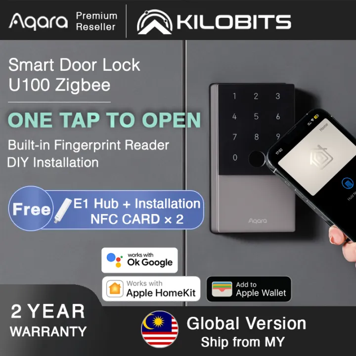 Aqara Smart Lock U100 Global Version Fingerprint Keyless Entry Door Lock with Apple Home Key Touchscreen Keypad, Bluetooth Electronic Deadbolt, IP65 Weatherproof, Supports Apple HomeKit, Alexa, Google, IFTTT